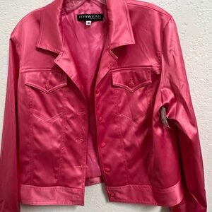 Vibrant Pink Satin Blazer with Structured Lapels